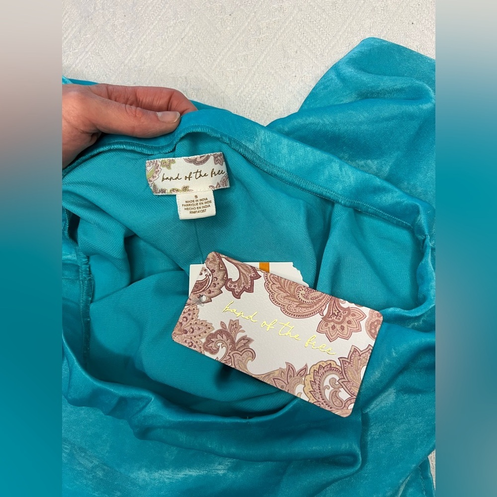 NWT Band of the Free Nida Satin Elastic Waist Midi Skirt turquoise mermaid sz S - Picture 4 of 7